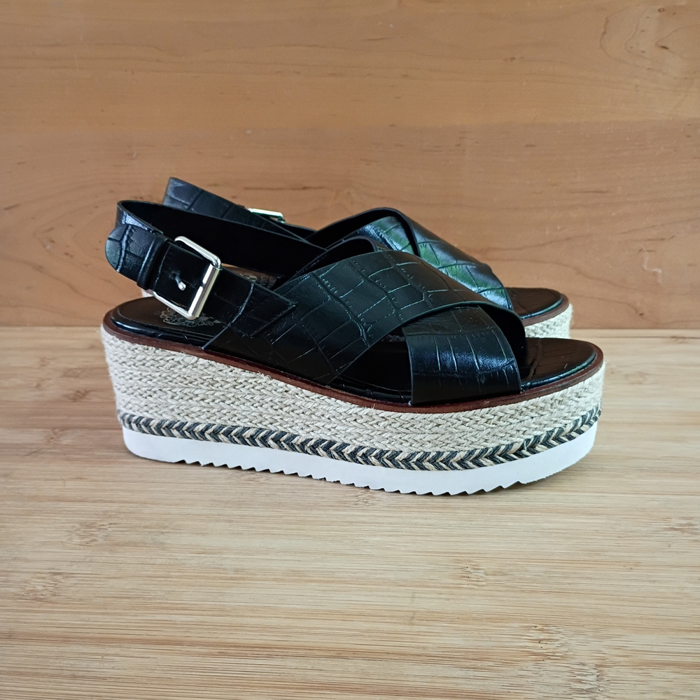 Vince Camuto Marietten Platform Black Leather Espadrille | size 7.5
